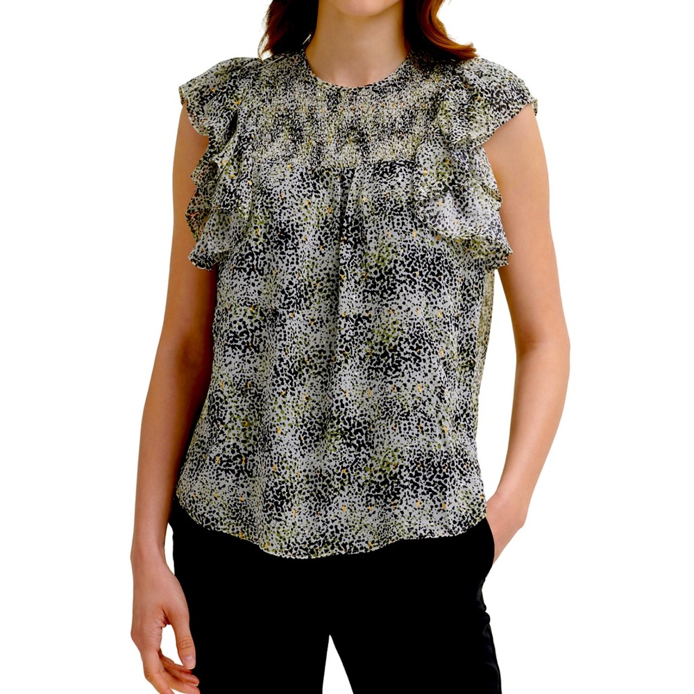 Dkny flutter sleeve smocked blouse